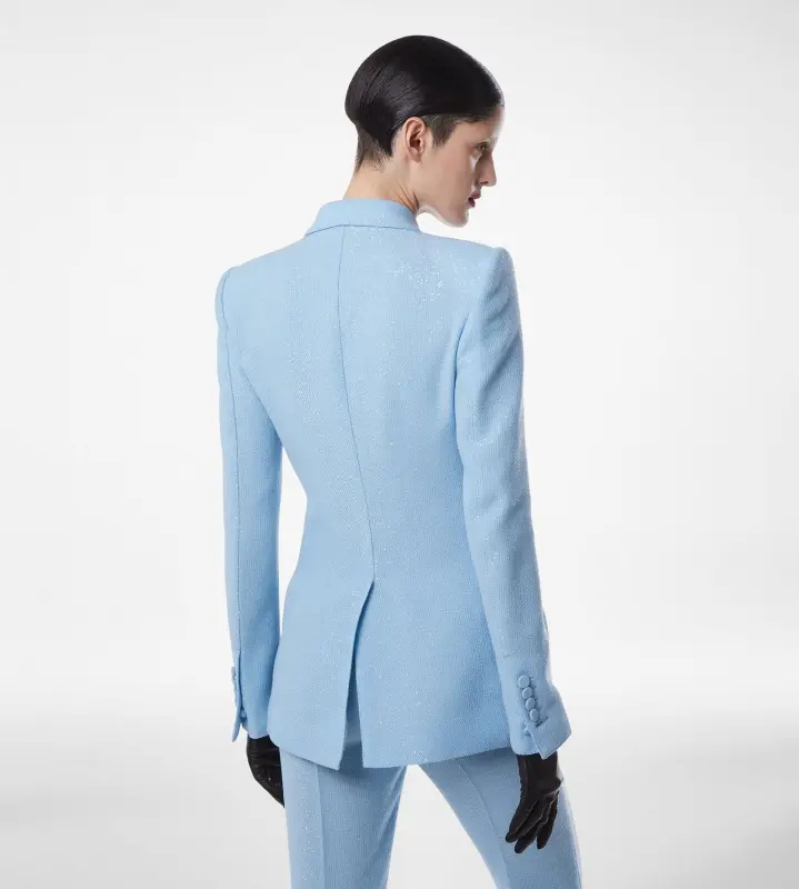 SEQUINED WOOL BLEND CREPE DOUBLE BREASTED JACKET SKY online